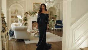 Marsoni by Colors MV1360 Off-The-Shoulder Pleated Neckline Three-Quarter Sleeves Draped Wrap Bodice Mother of the Bride Dress