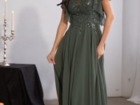 Ladivine CL09 Illusion Neckline Flutter Sleeves A-Line Mother of the Bride Dress