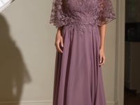 Ladivine CL10 V-Neck Cape Sleeve A-Line Mother of the Bride Dress