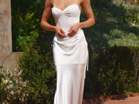 Amoris T747W Strapless Sweetheart Corset Bridal Dress with Convertible Draped Overskirt