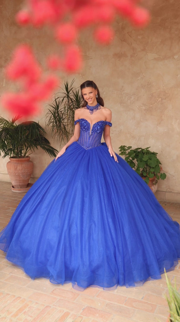 Amarra 54103 Off Shoulder Sheer Corset Quinceañera Ball Gown