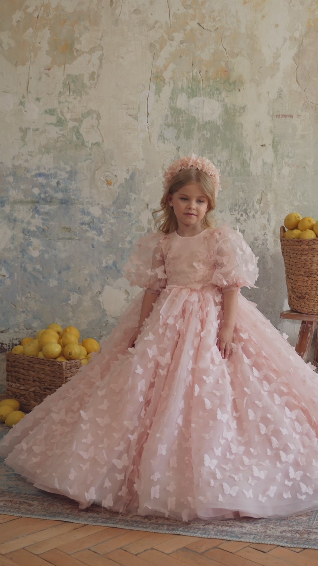 Pentelei 3835 Butterfly Appliqué Kids Dress