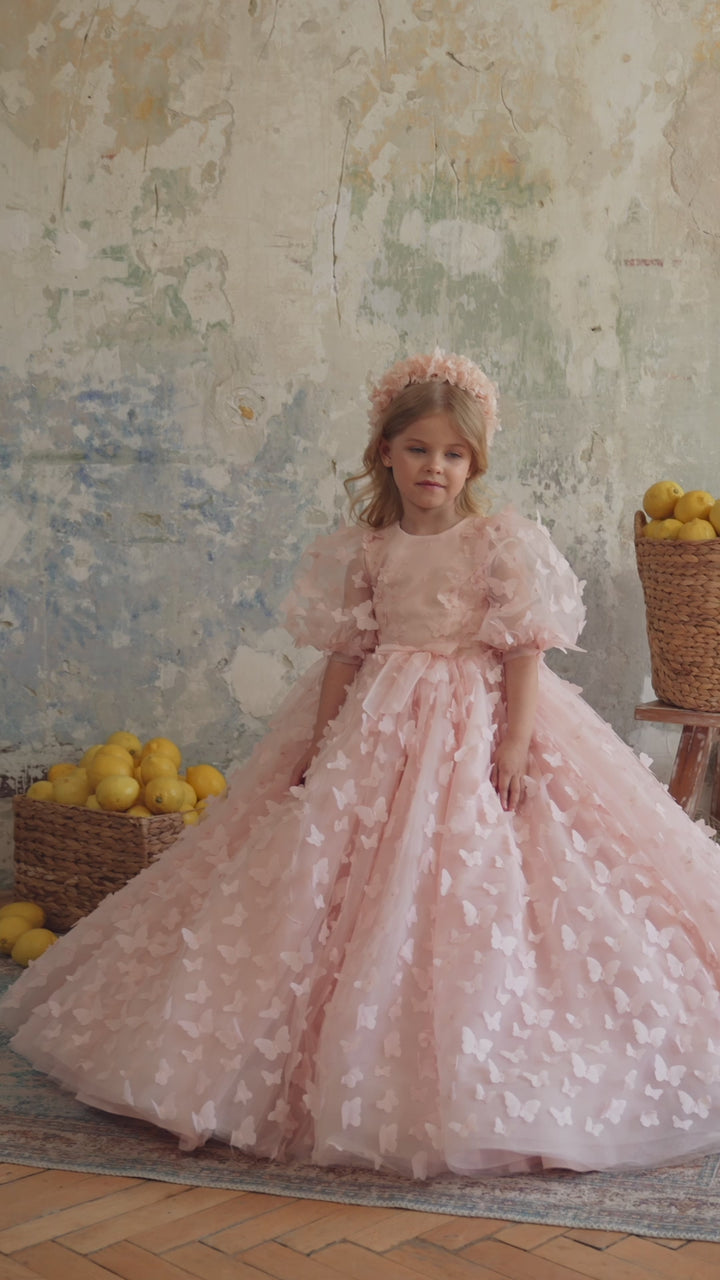 Pentelei 3835 Butterfly Appliqué Kids Dress