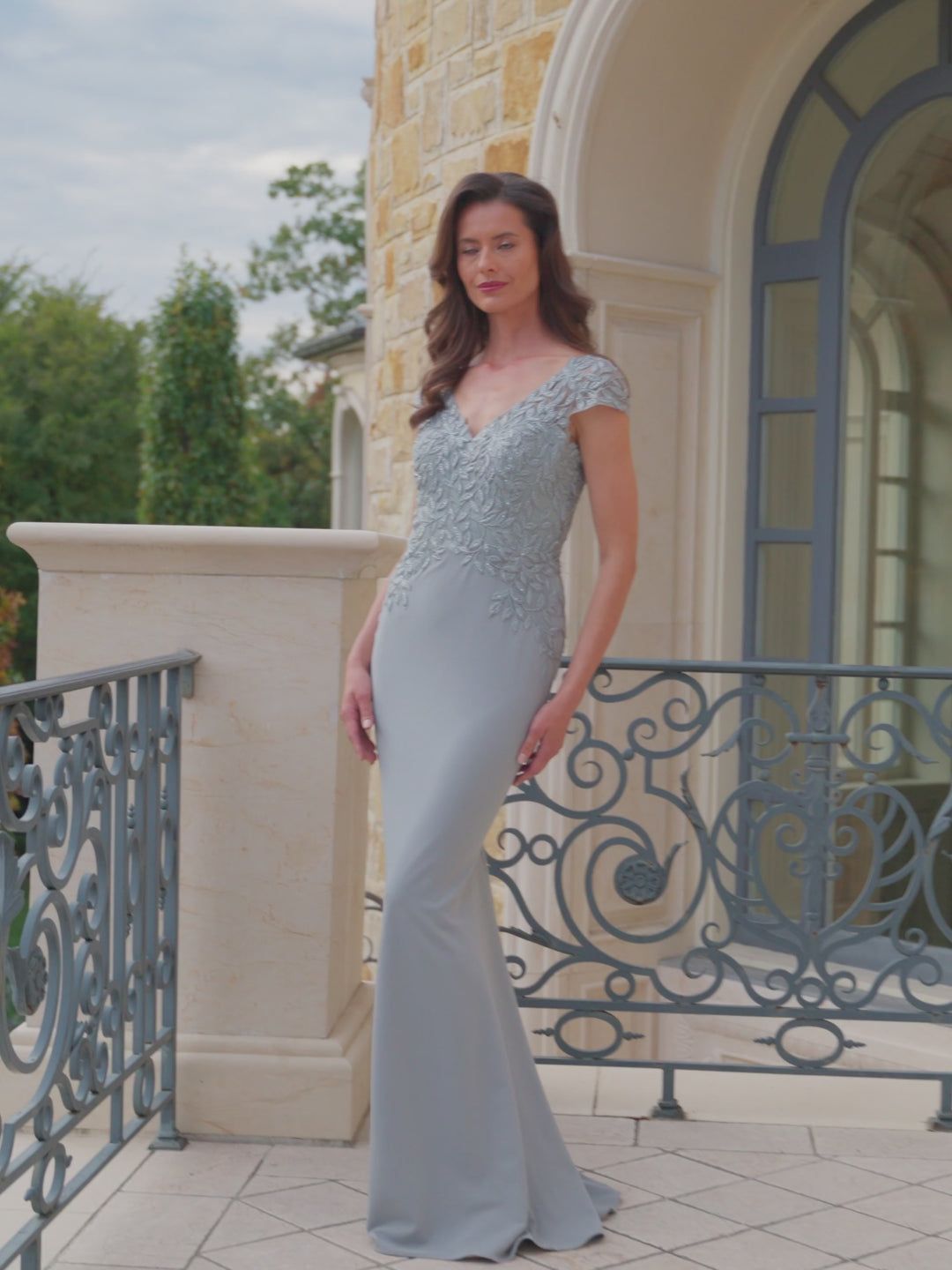 RINA DI MONTELLA RD2718 V-Neck Cap Sleeves Lace Mother of the Bride Dress