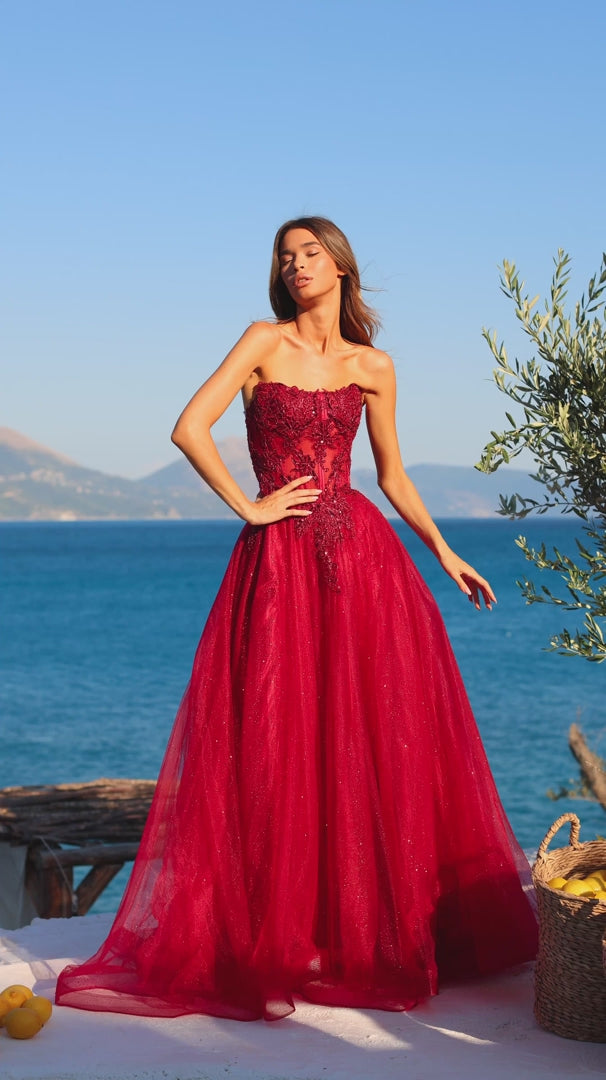 Amarra 89486 Strapless Lace Appliqué Corset Ball Gown