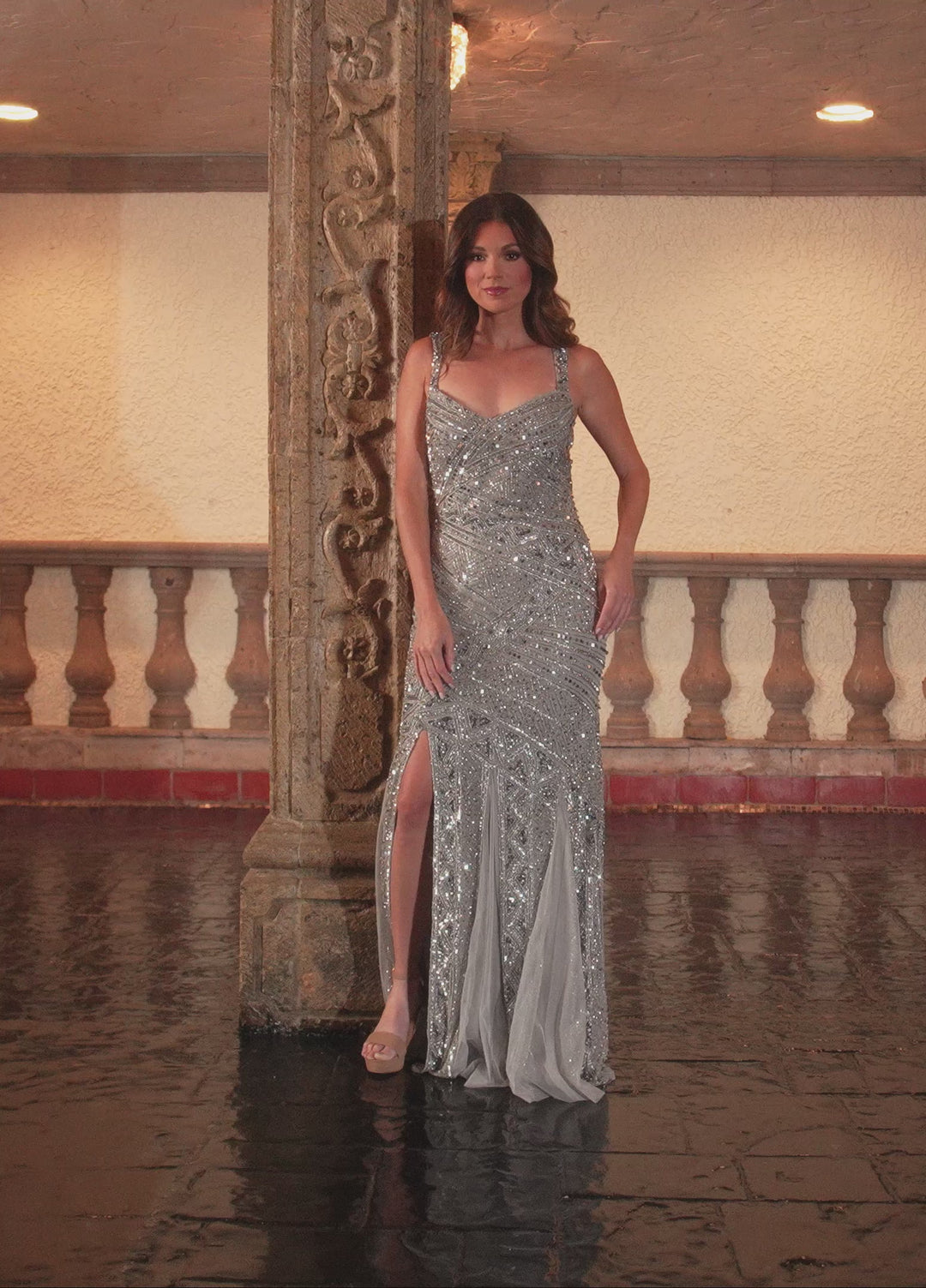 Rachel Allan RB8170 V-Neck Sleeveless Hand-Beaded Mother of the Bride Dress