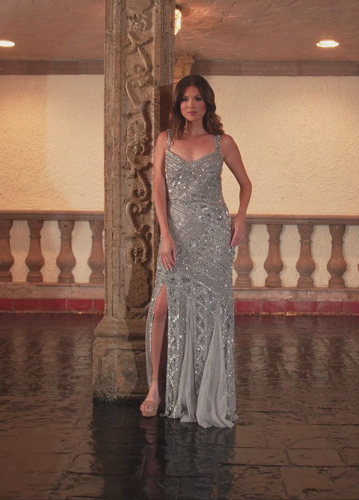Rachel Allan RB8170 V-Neck Sleeveless Hand-Beaded Mother of the Bride Dress