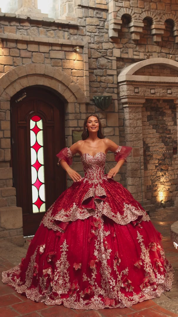 Amarra 54236 Scalloped Tiered Overskirt Quinceañera Ball Gown