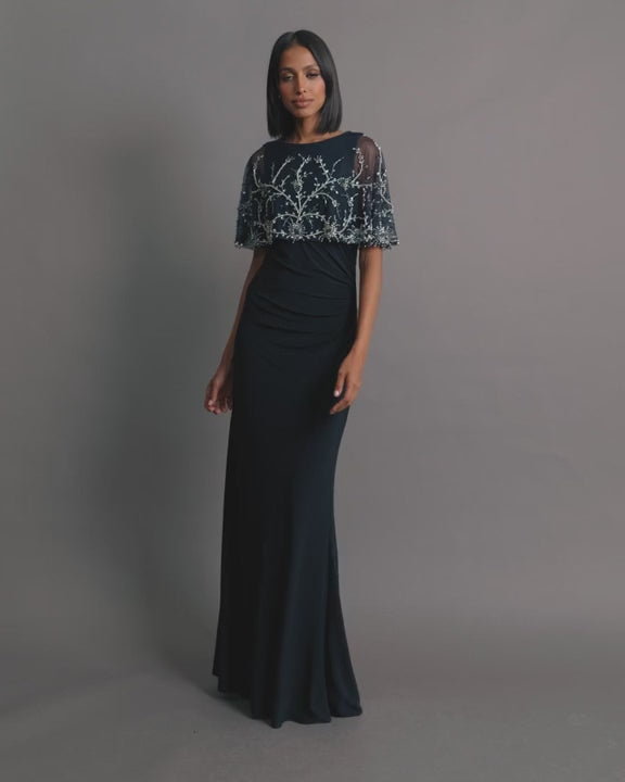 Mac Duggal 2257 Fitted Jersey Dress with Embellished Cape