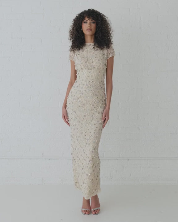 Mac Duggal 94205 Pearl Sequin Embellished Cap Sleeve Gown video