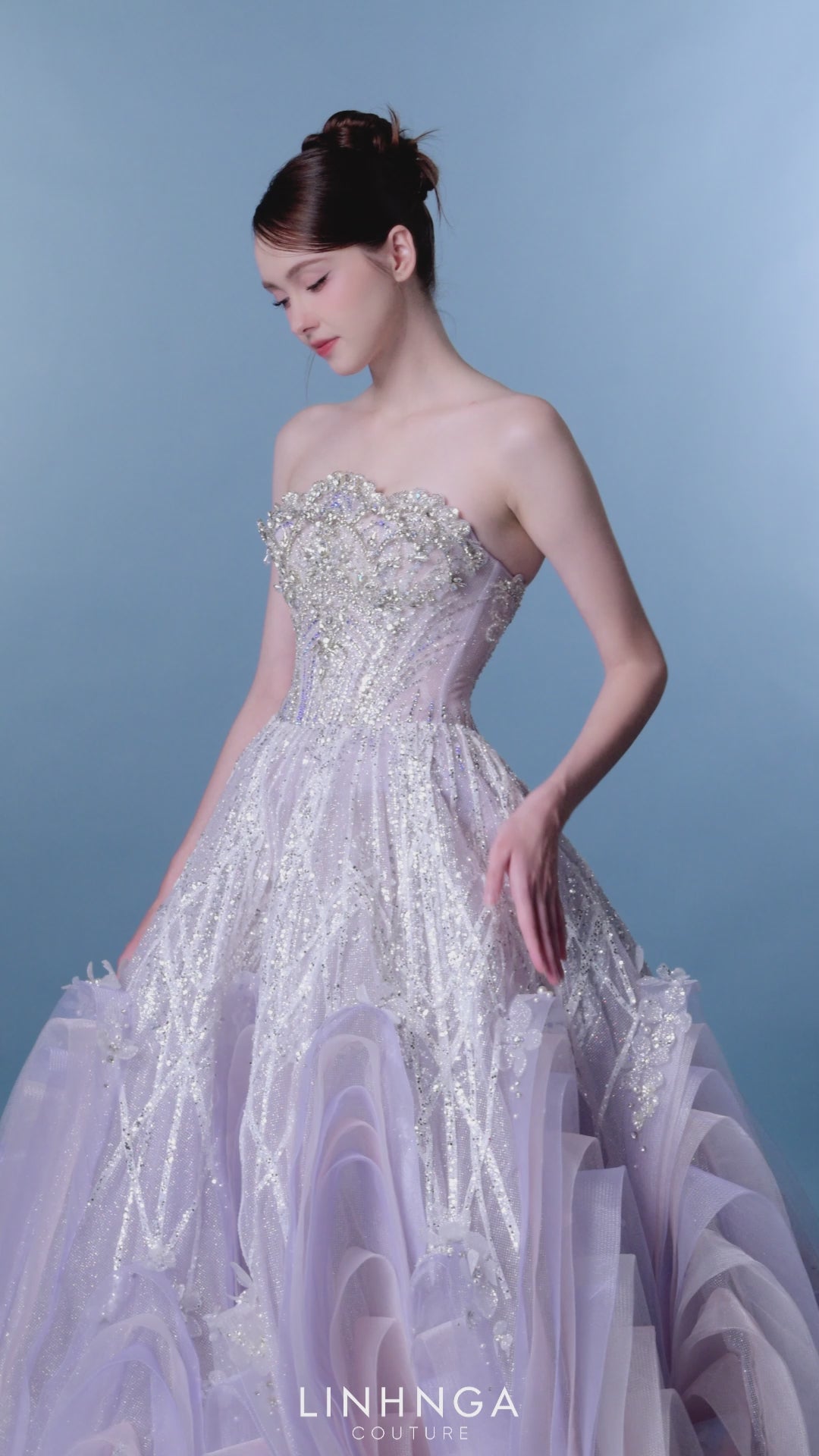 Linh Nga LMBAT271 3D Floral Appliqué Couture Dress