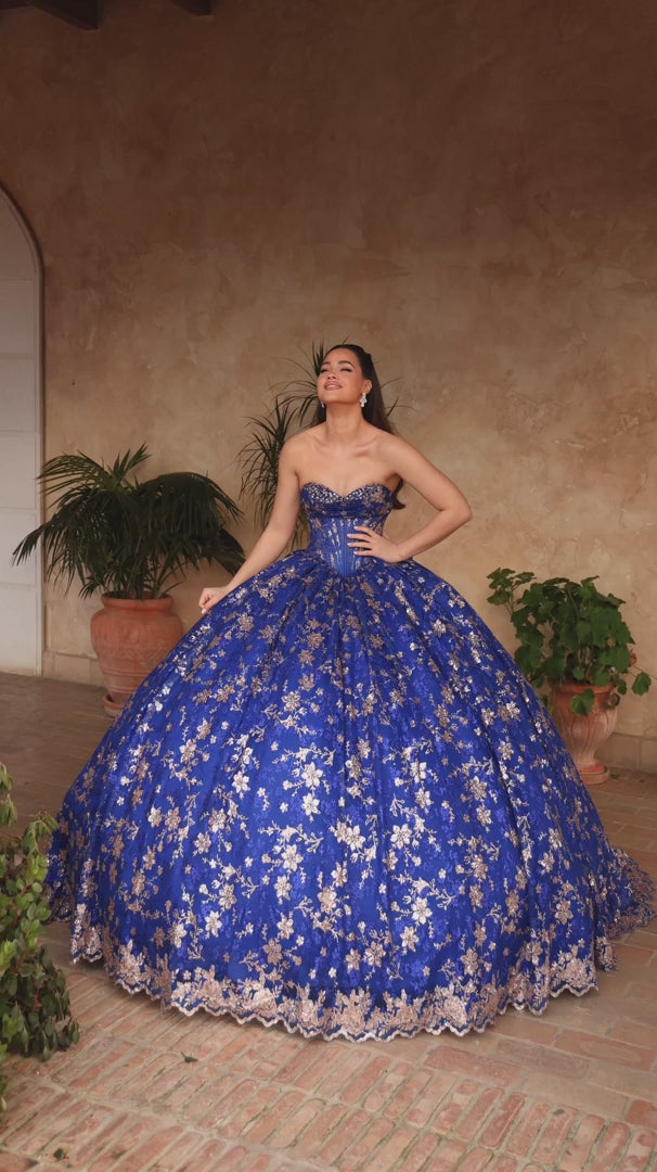 Amarra 54131 Strapless Corset Floral Quinceañera Ball Gown