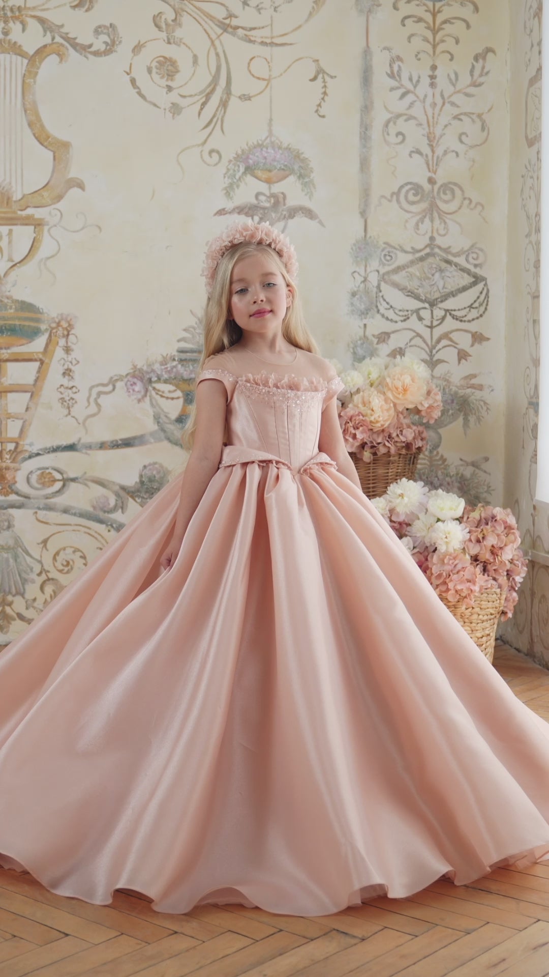 Pentelei 3801 Off-the-Shoulder Sleeveless Ball Gown Kids Dress