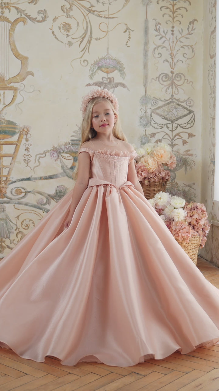 Pentelei 3801 Off-the-Shoulder Sleeveless Ball Gown Kids Dress