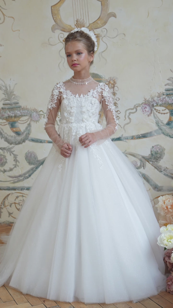 Pentelei 3832 Floral Appliqué Kids Dress