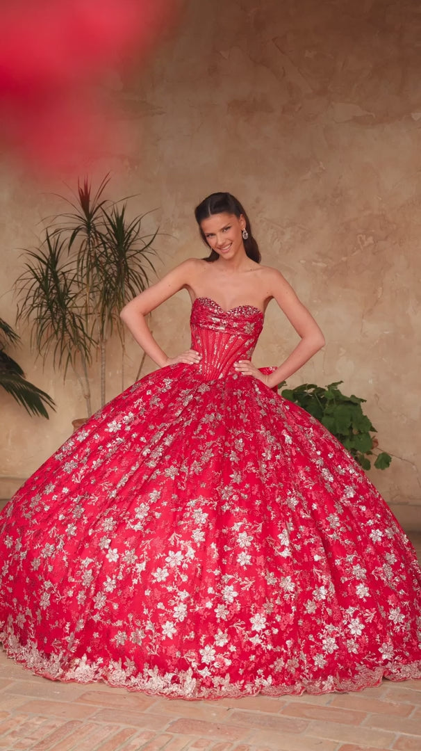 Amarra 54131 Strapless Corset Floral Quinceañera Ball Gown