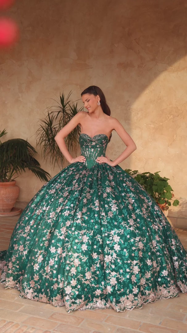 Amarra 54131 Strapless Corset Floral Quinceañera Ball Gown
