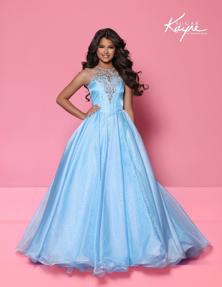 Sugar Kayne C422 embellished bodice girls ball gown front view