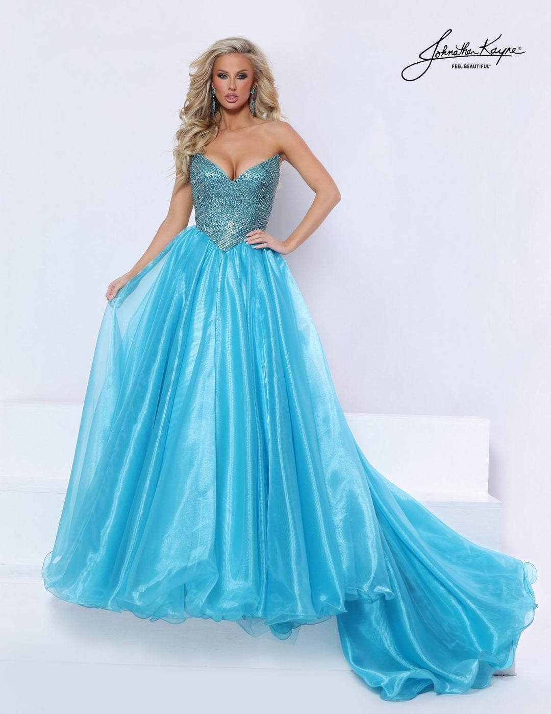 Johnathan Kayne 3325 strapless crystal bodice ball gown alternate color front view 3