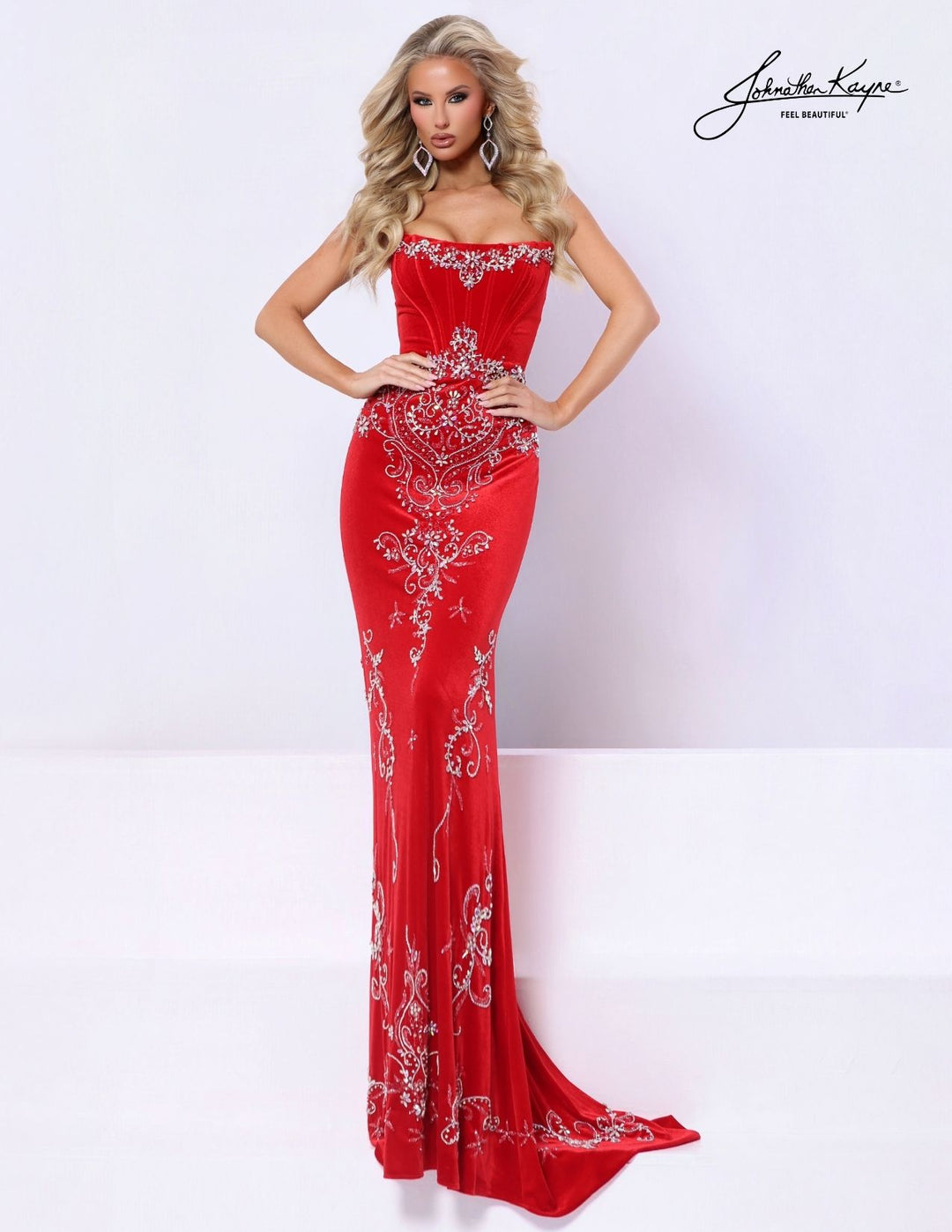 Johnathan Kayne 3368 strapless corset evening gown front view