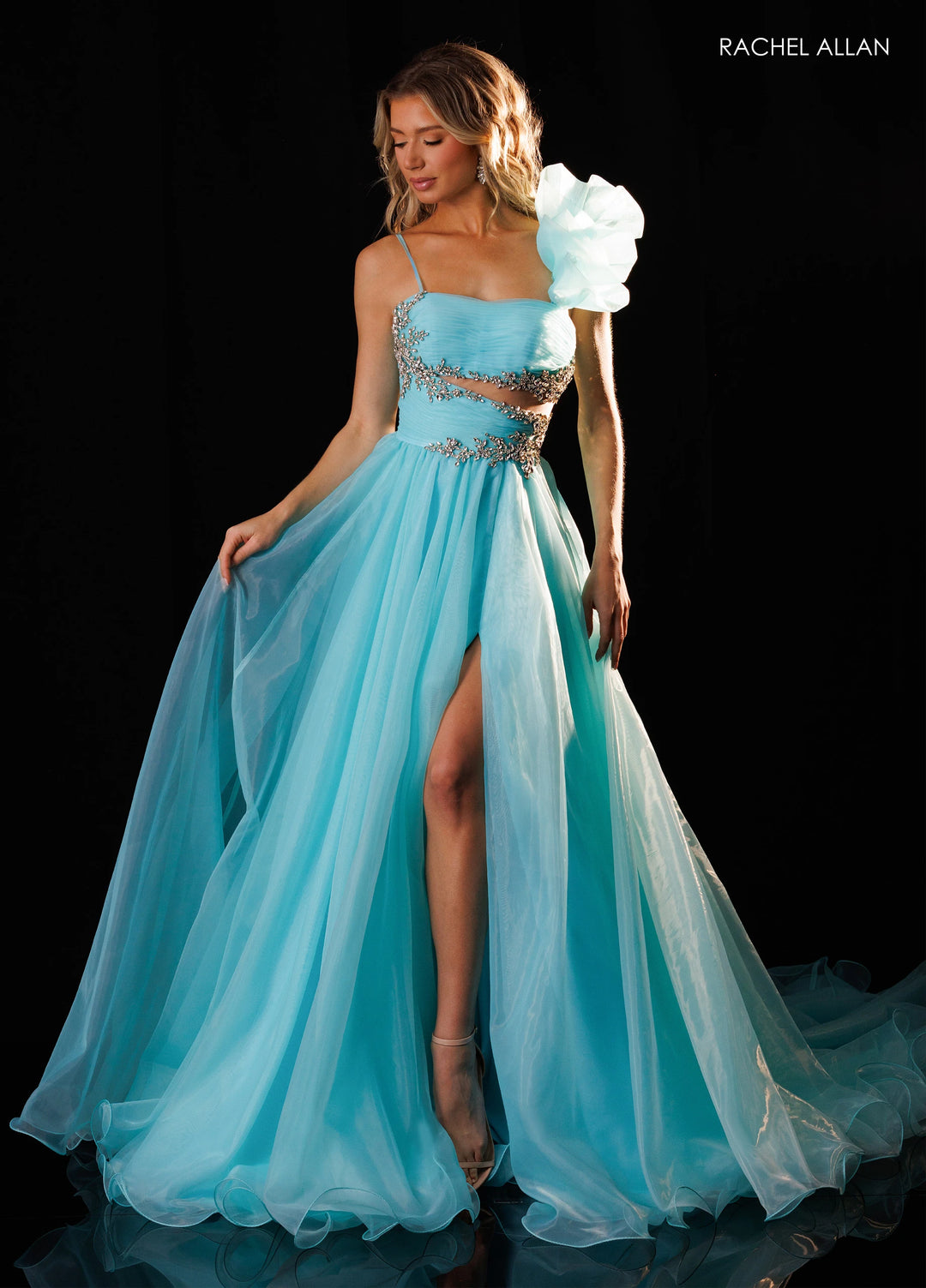 Rachel Allan 50437 Ruffled Shoulder A-Line Pageant Dress - FOSTANI.com