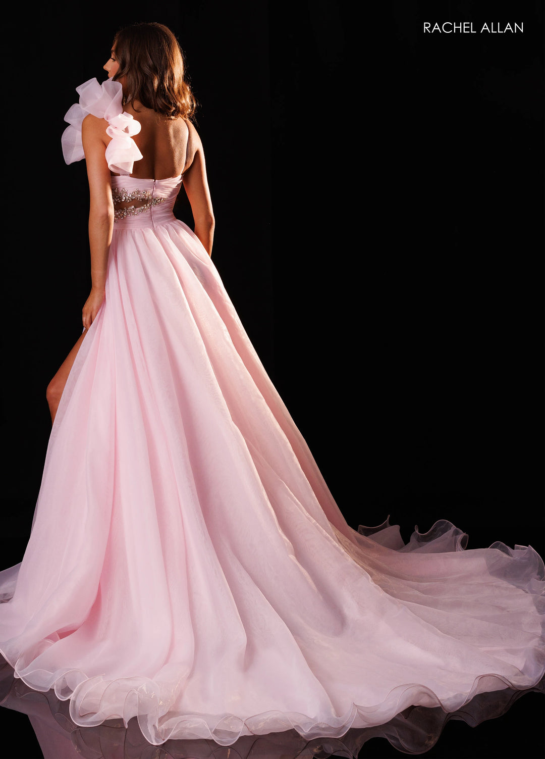 Rachel Allan 50437 Ruffled Shoulder A-Line Pageant Dress - FOSTANI.com