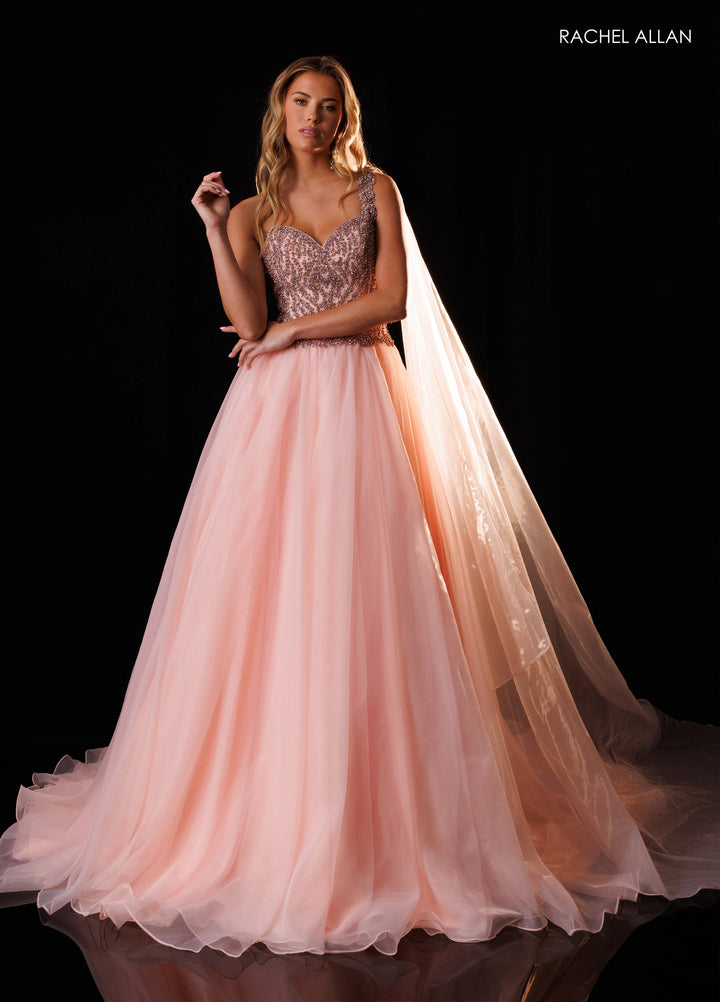 Rachel Allan 50445 Beaded Sweetheart Ball Gown Pageant Dress with Cape - FOSTANI.com
