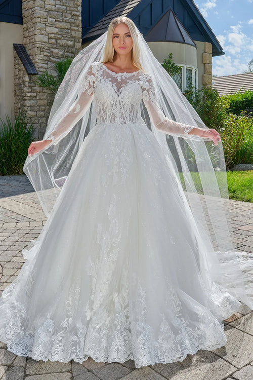 GLS Collective GL3823 Scoop Neckline Long Sleeve Keyhole Back Ball Gown Wedding Dress