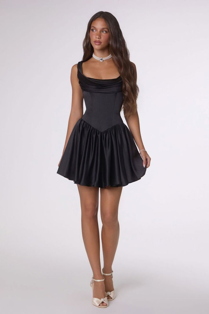 Amoris T735 Draped Neckline Sleeveless Corset Dress