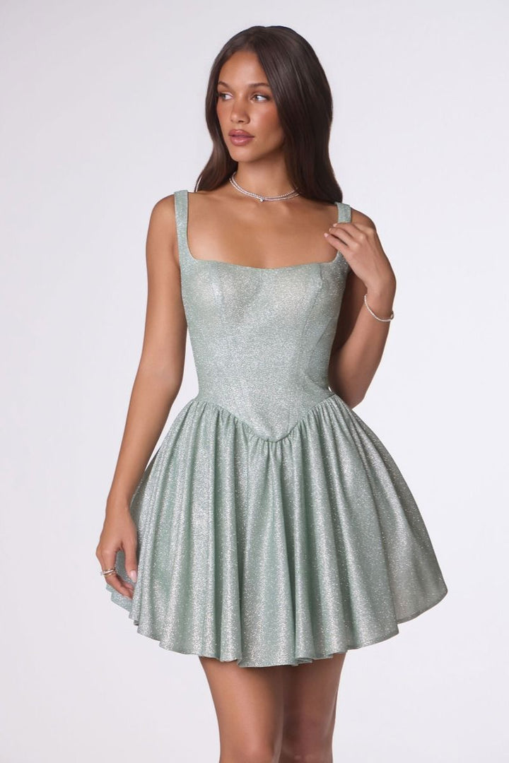 Amoris T738 Square Neckline Corset-Structured Bodice Dress