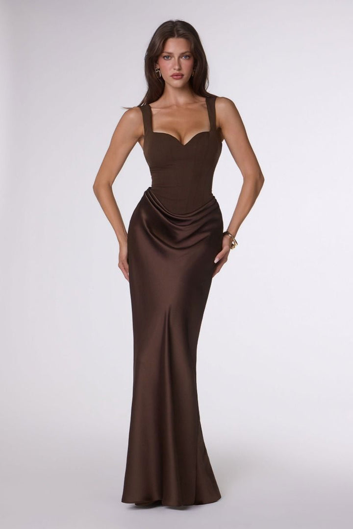 Amoris T742 Curved Neckline Sleeveless Structured Corset Dress