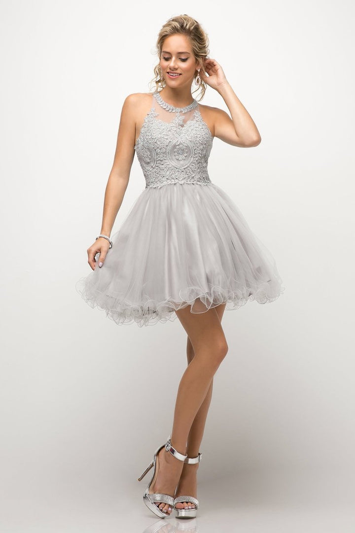 Ladivine UJ0119 short A-line dress front view, skirt held