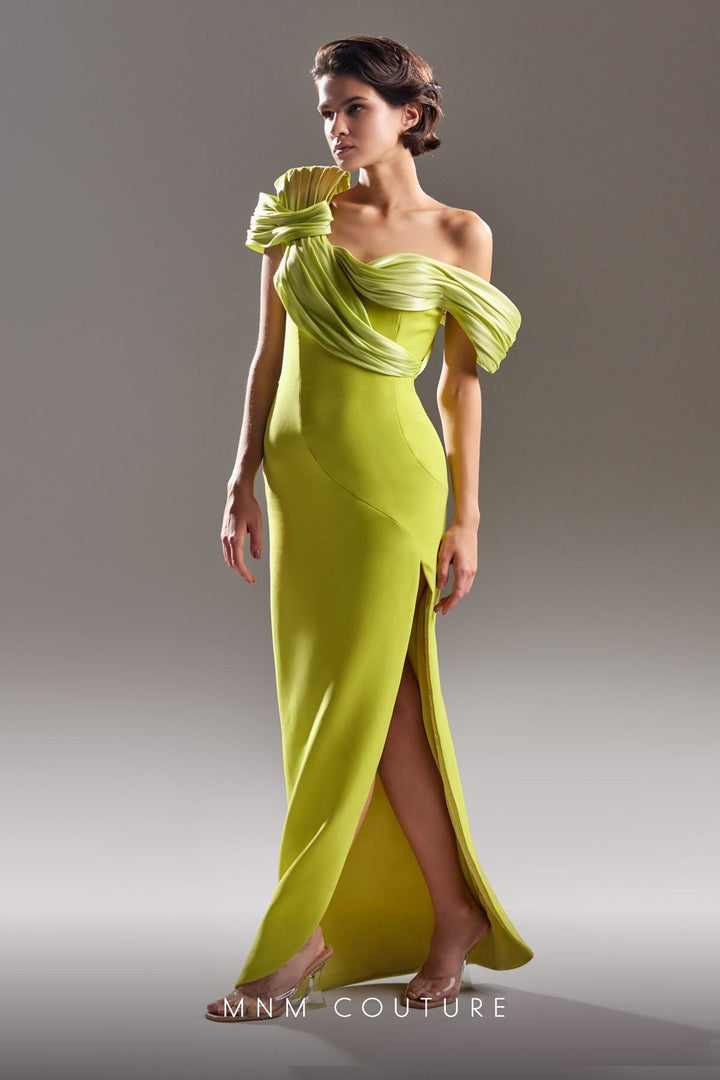 Gaby Charbachy G1518 off-the-shoulder draped column gown side view