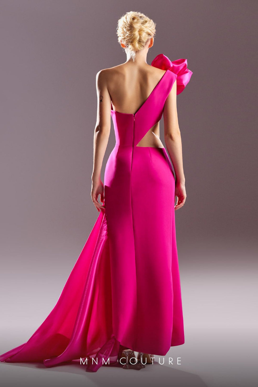 Gaby Charbachy G1538 one-shoulder ruffled mermaid gown back view