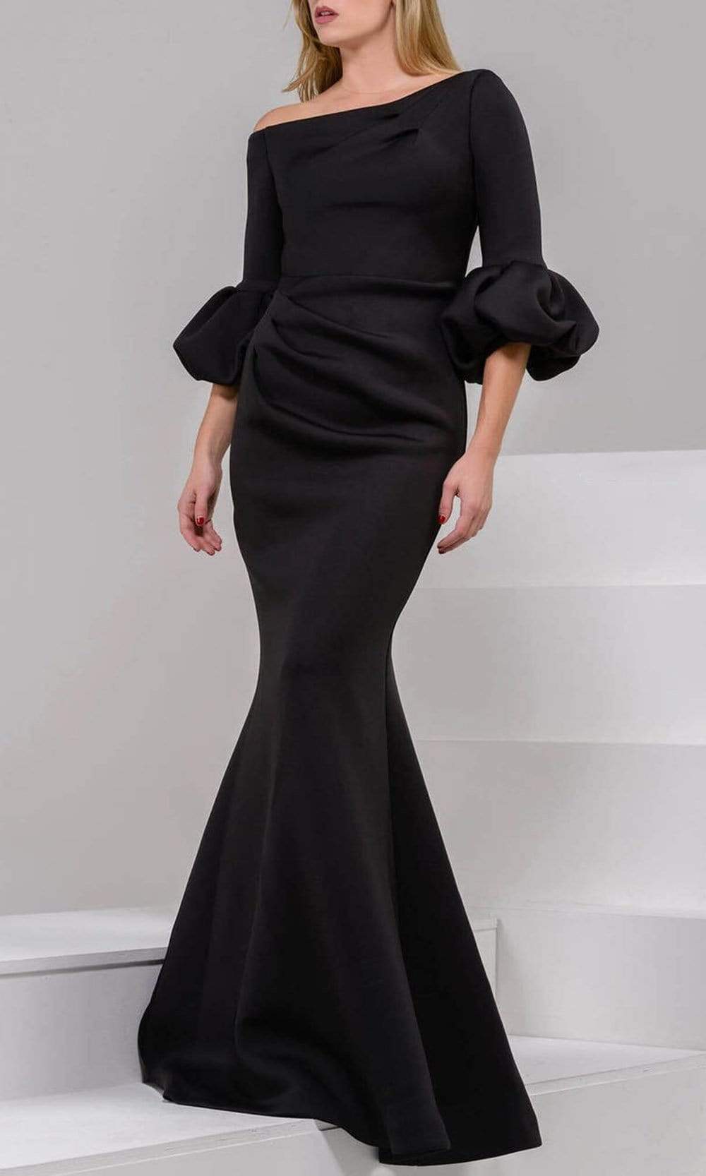 Jovani - 39739 Asymmetrical Pleat Detailed Trumpet Gown - FOSTANI