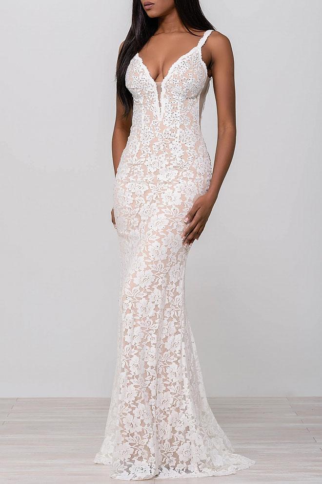 Jovani - Fitted Lace Prom Dress 48994 - FOSTANI